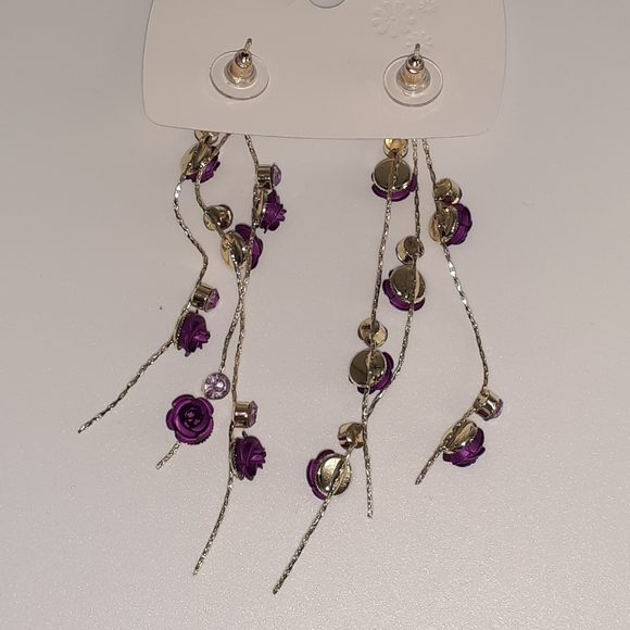 Purple Rose Dangling Earrings - Picture 4 of 4